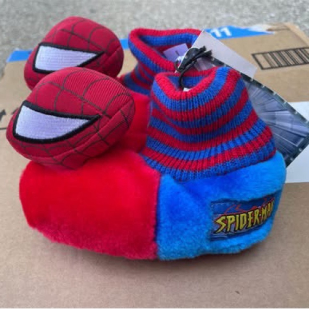 SPIDER-MAN 2002 TV Show Toddler Plush Slippers Size Small 5-6 *NwT*